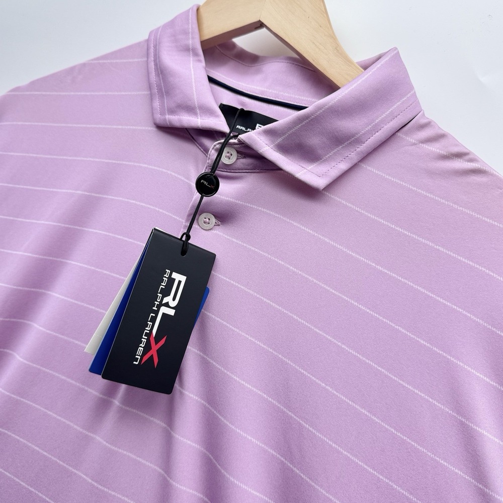 New RLX Polo Ralph Lauren Men's Large Striped Golf Polo Shirt‎ Purple $115 NWT
